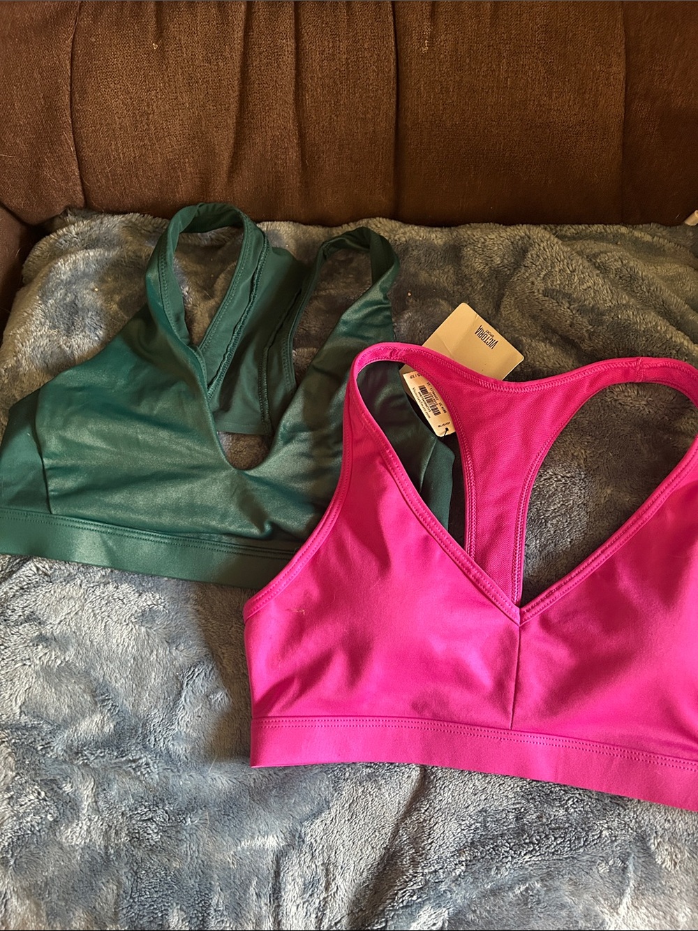 Victoria's Secret V-Neck Sports Bralettes - Pink & Green